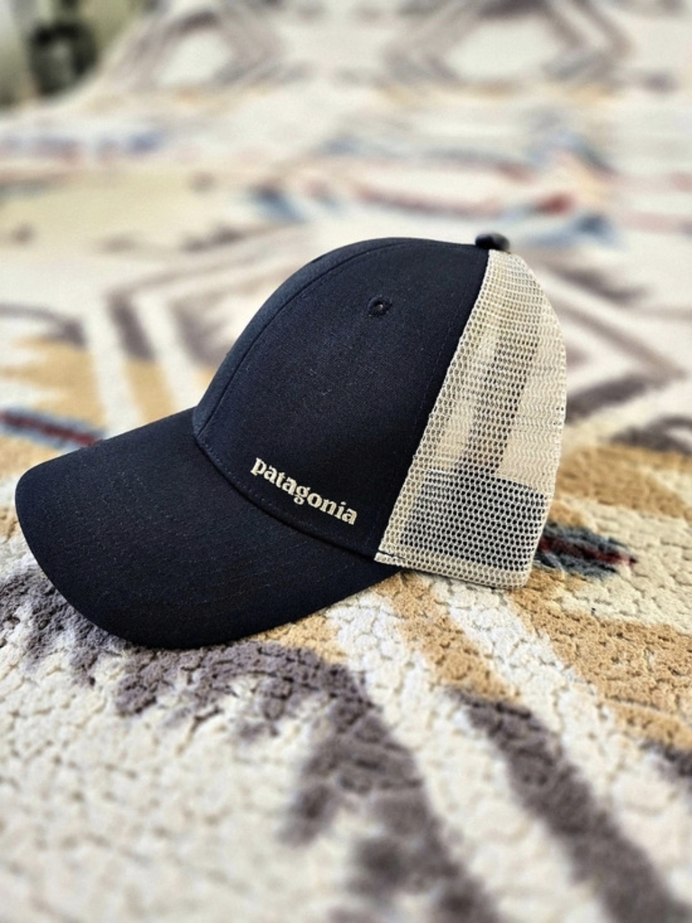 Patagonia P-6 Logo Trucker Hat Black & Beige